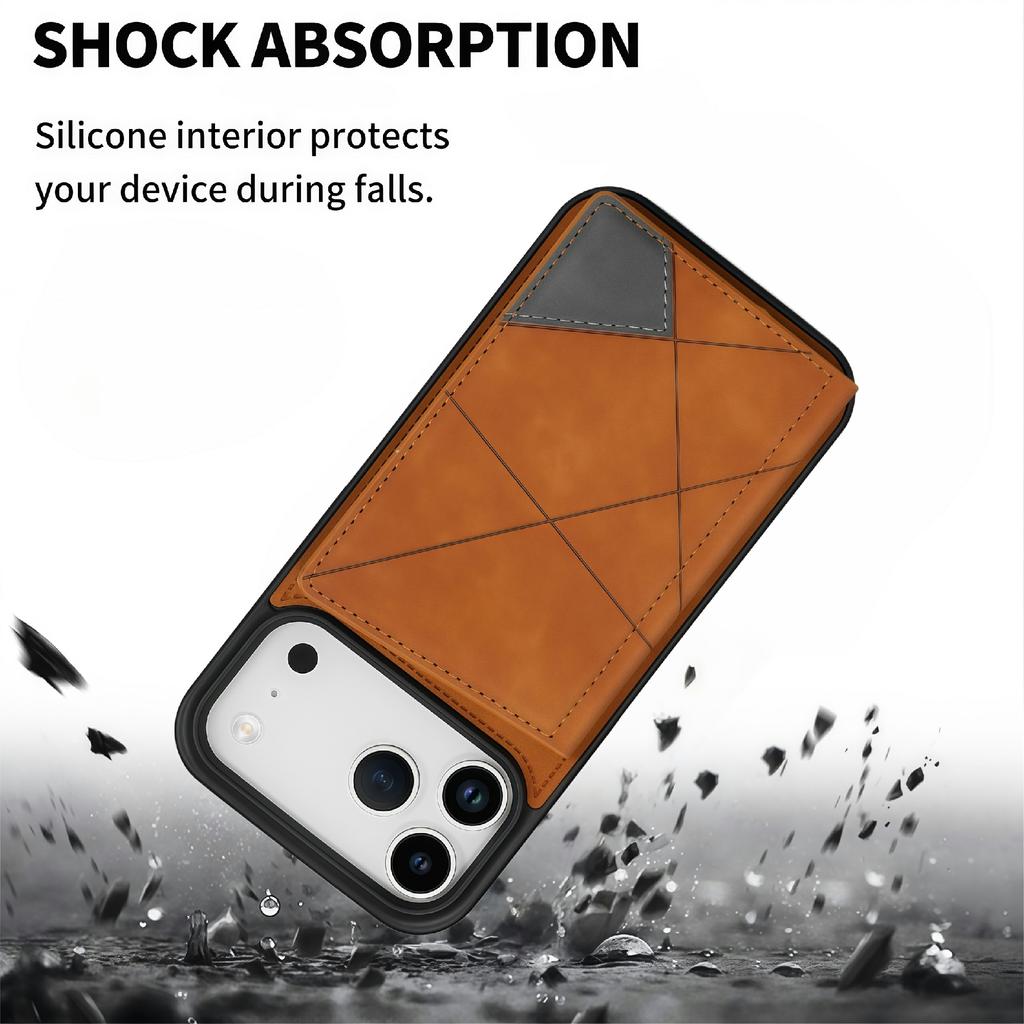 For iPhone 17 Pro Case Line Imprinted Color Splicing Leather Phone Cover