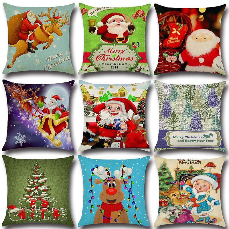 Happyspree Happy Christmas Pillow Cases Stylish Flax Sofa Cushion Covers For Festive Decor