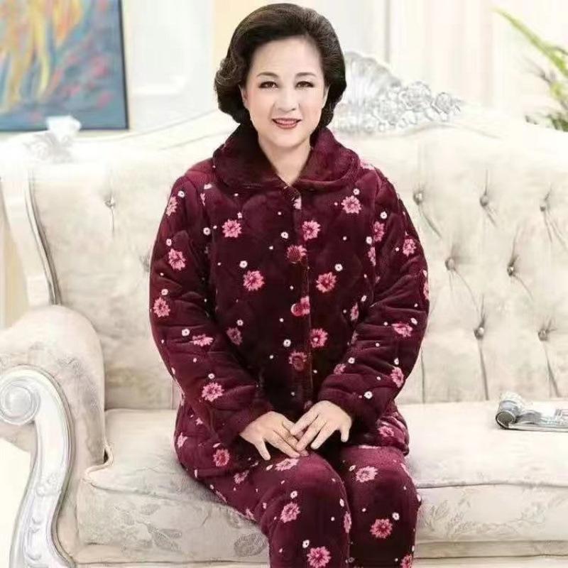 Women's winter pajamas three-layer thickened padded cotton to keep warm and fleece coral fleece padded jacket