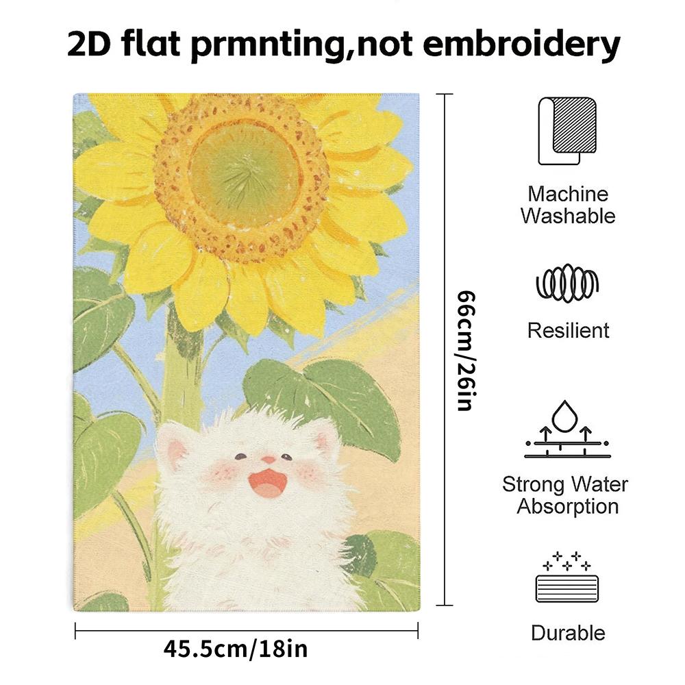 Smiling Cat Sunflower Hand Towel, Super Absorbent Bathroom Towel