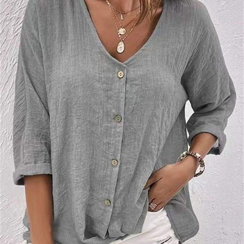 

Winter European and American Amazon Temu Independent Station Cross-Border New Arrival Women s Clothing V-neck Buttons Chiffon Cardigan Long Sleeves Gray M
