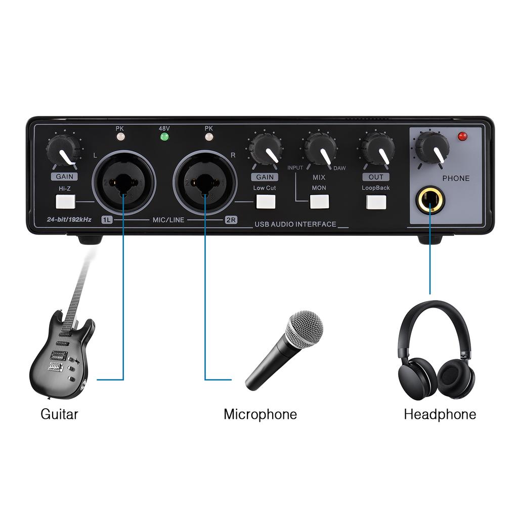 Professional Recording Microphone Interface 5V Type-C USB and Data USB 2.0 Mixing Console Microphone Sound Card