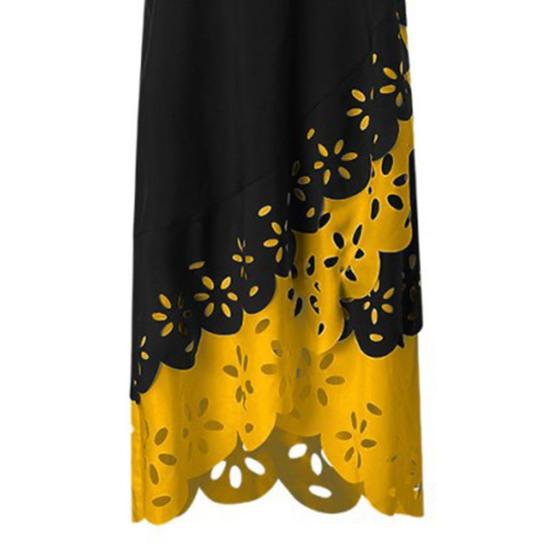 Women's Summer Fake Two Piece Swing Maxi Dress Casual Crew Neck Long Dress Hollow Flower Irregular Hem Sleeveless Tank Dress