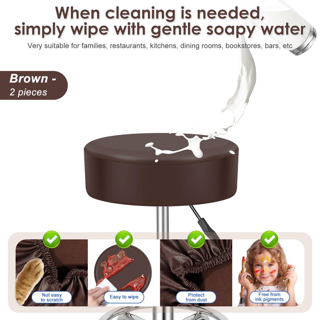 2 szt. Okrągłe Pokrowce na Siedziska Stołków PU Skórzane Pokrowce na Krzesła Barowe Wodoodporne Pyłoszczelne Elastyczne Ochraniacze Mebli do Restauracji Baru