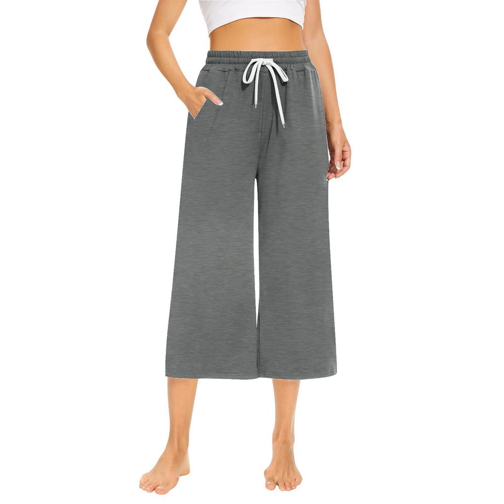 Women's Loose Cropped Pants, Wide Leg Drawstring Yoga Pants Comfy Pants With Pockets