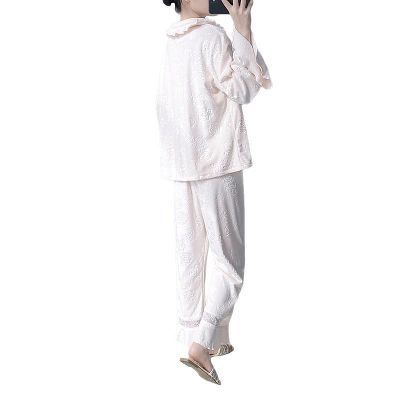 2025 Damen Samt Jacquard Pyjama: Gemütliches Spitzen-Homewear-Set für Herbst & Winter