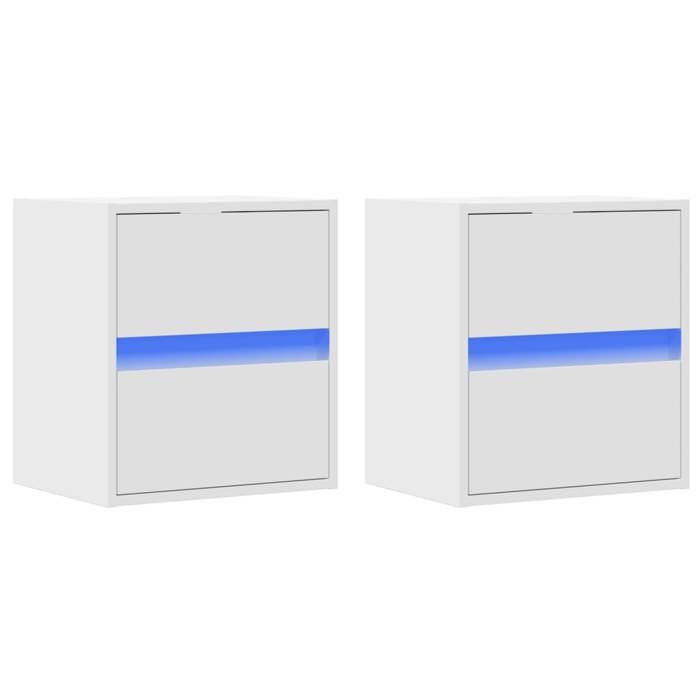 VidaXL Meubles TV muraux avec lumières LED 2 pcs blanc 41x31x45 cm, meuble TV suspendu au mur, unité TV flottante, support 852272