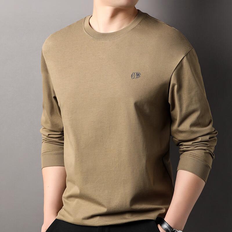 Hengyuanxiang Men's Heavyweight 260g Pure Cotton Long-Sleeve T-Shirt