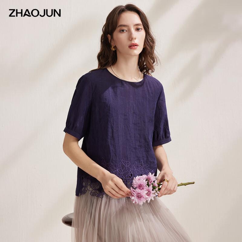 Zhaojun Heavyweight Mulberry Silk Embroidered Short-Sleeve Top 2XL