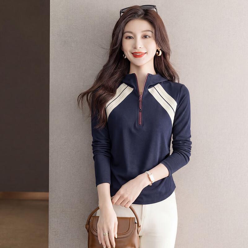 Women s American Retro Colorblock Hooded Knit Top M