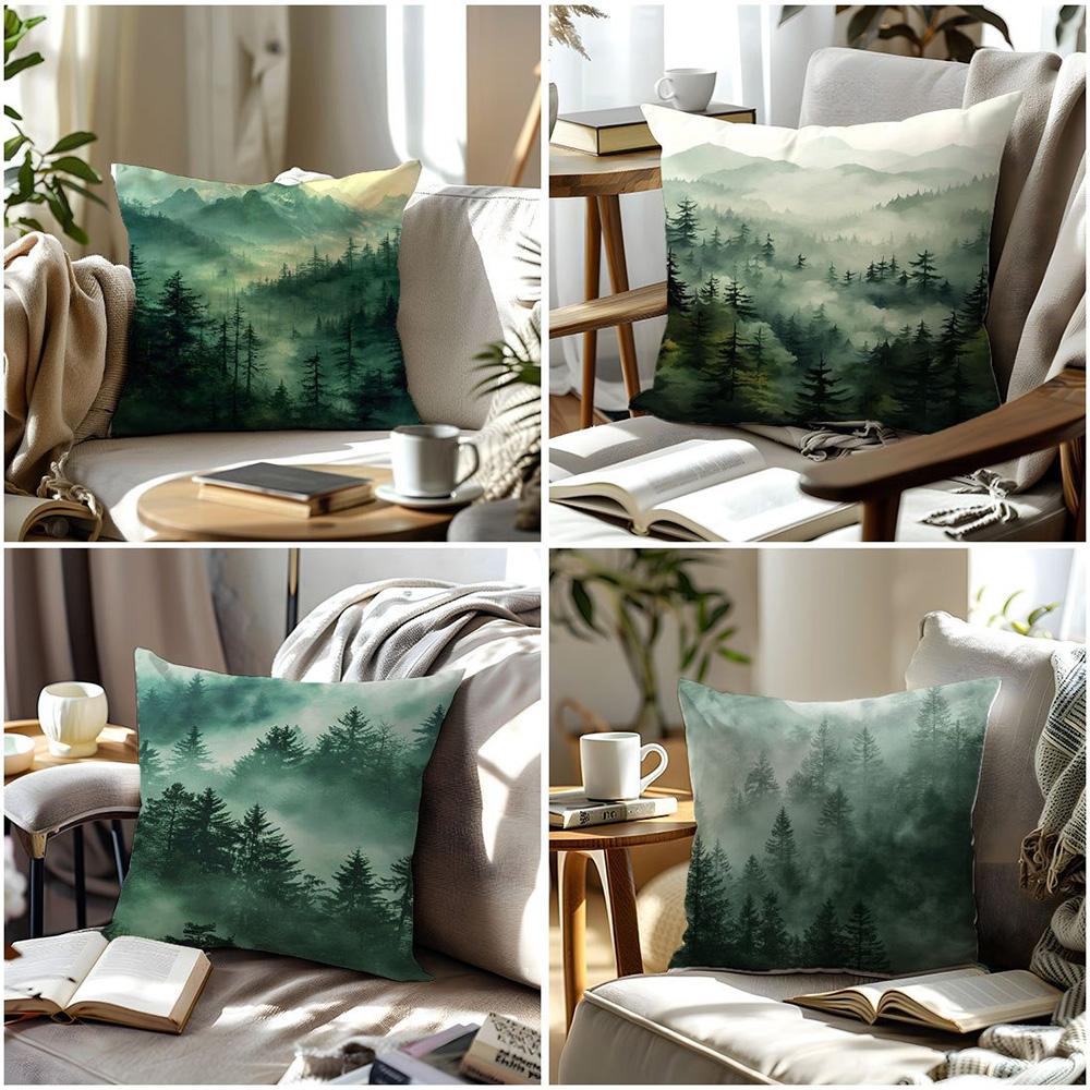 Short Plush Material Pillowcasemisty Forest Landscape Printed Pillowcases For Ultimate Comfort And Style Sofa Cushion Cover Home