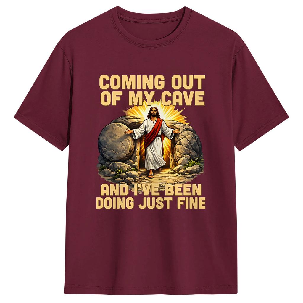 Coming Out of My Cave the Jesus Resurrection Easter TShirt Male Streetwear TShirts Summer ONeck Hipster Tees Plus Size Tops