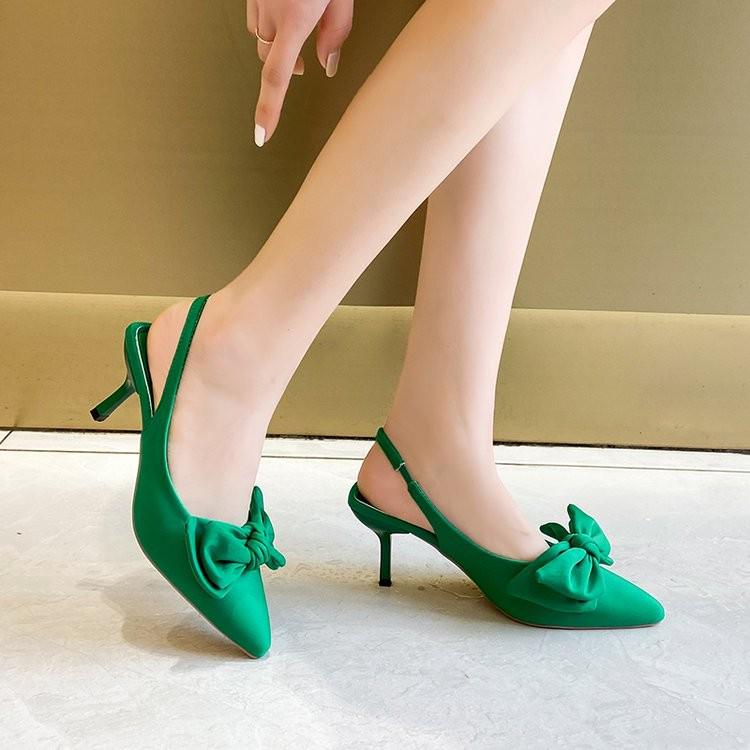 Autumn 2023 Women's Pointed Toe Bow High Heel Ankle Strap Shoes