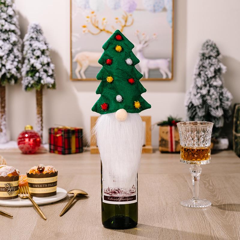 Christmas/New Year Wine Bottle Cover with Tree, Antlers, Hat, and Beard