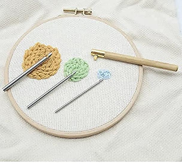 pico Embroidery Punch Needle Set of 3 with Threader Adjustable Handmade Crafts Free Stitch DIY Yarn dot. (2.5mm, 3.5mm, 5.0mm)
