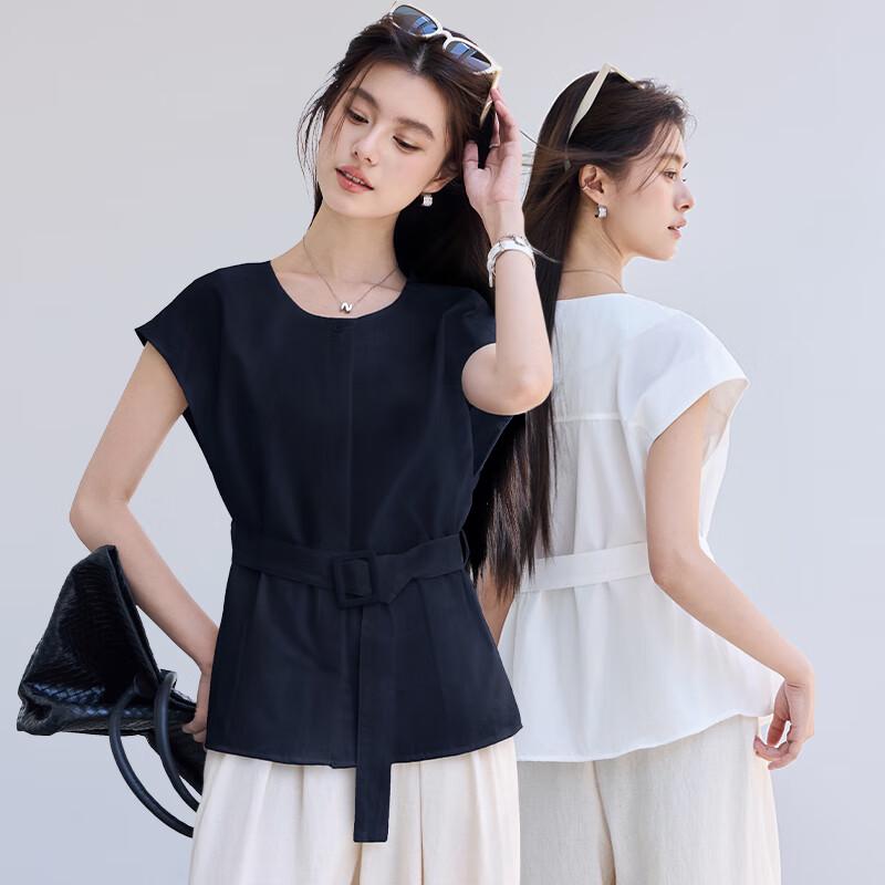 VICTORIA&VERA Women s Sleeveless Detachable Belt Shirt M