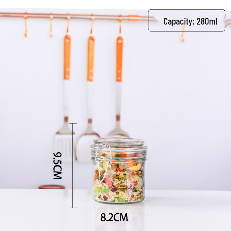 Round Glass Sealed Jar with Stainless Steel Clasp for Food Storage