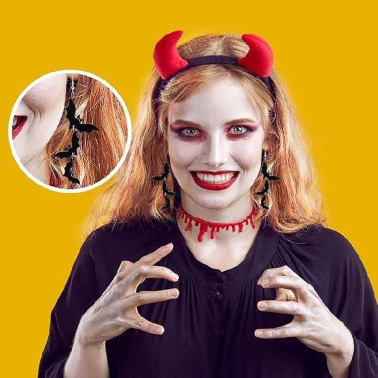 Layered Skull Bat Earrings Lightweight Acrylic Halloween Ear Pendant Jewelry For Women Spooky Costume Accessories