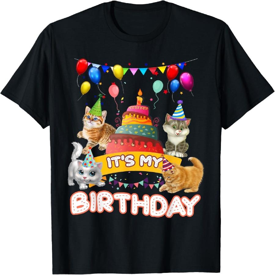 It s My Birthday Cat and Kitten Party Day Girl s and Boy s T-Shirt XXXXXL чёрный