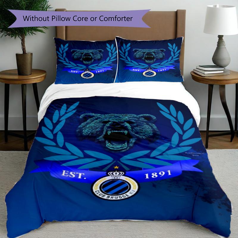 3pcs Duvet Cover Set (1*Duvet Cover + 2*Pillowcase, Without Core), Club Brugge K V Print Bedding Set, Bedroom Decor, All‑Season, Gift