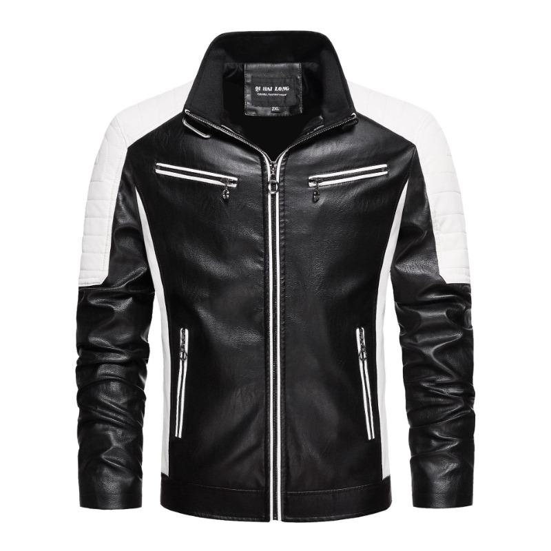 Herren Lederjacke Mode Spleiß Optik Trendige Herren Motorrad Lederjacke Frühling, Herbst und Winter Ganzjahres Modische Lederjacke für Herren