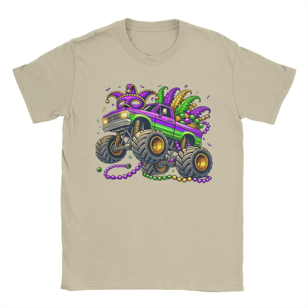 Mardi Gras Monster Truck Unisex T Shirts Vintage Tees Short Sleeve Round Collar TShirts Cotton Original Clothes
