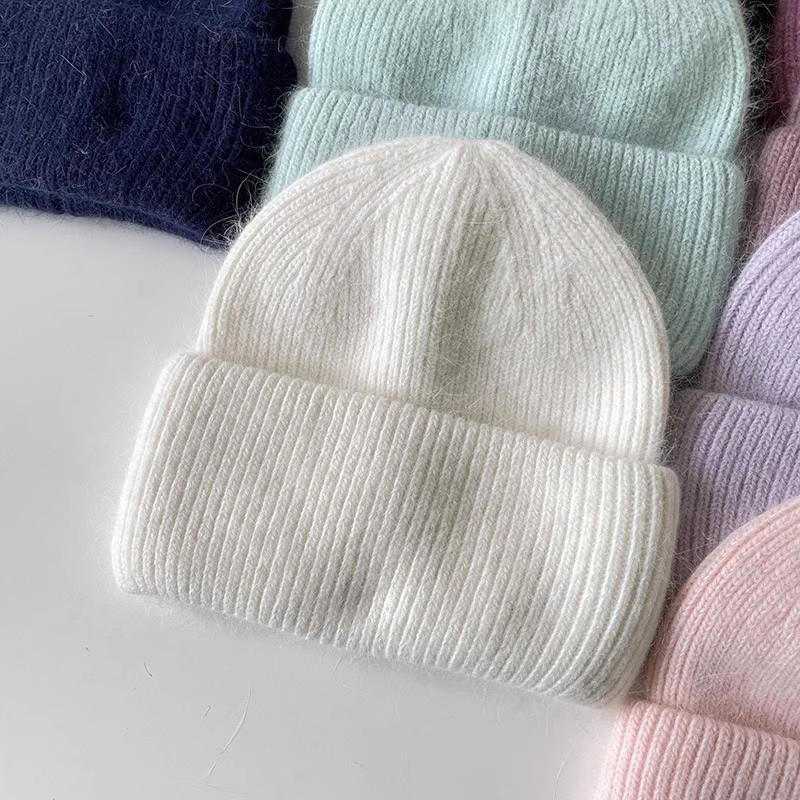 Reba Internet celebrity headgear, angora rabbit fur knitted warm melon fur hat, fashionable autumn and winter ear protection wool hat
