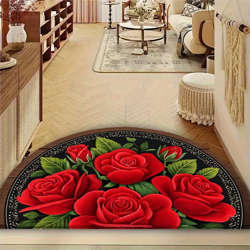 1Pcs Retro Floral Roses Semi Circle Welcome Doormat Non-Slip for Outdoor Patio Porch Kitchen Bathroom Entryway Floor Mat