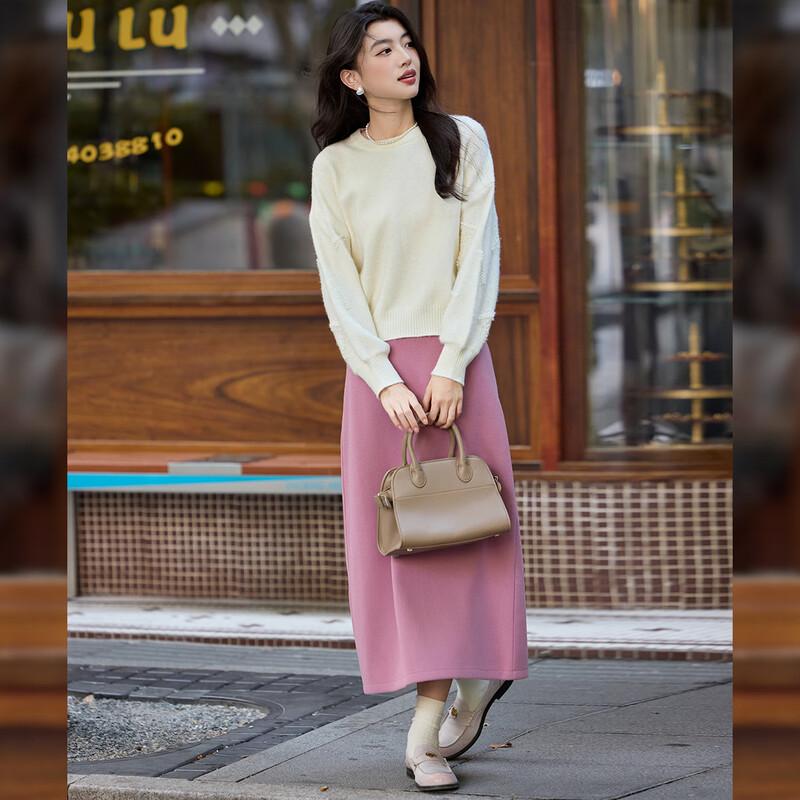 Bailuyu Elegant Beaded Round Neck Drop Shoulder Knit Sweater