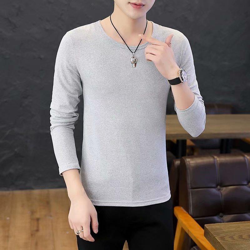 Men's Casual Corduroy Long Sleeved Round Neck T-shirt Fashion Top Solid Color Fashion T-shirt