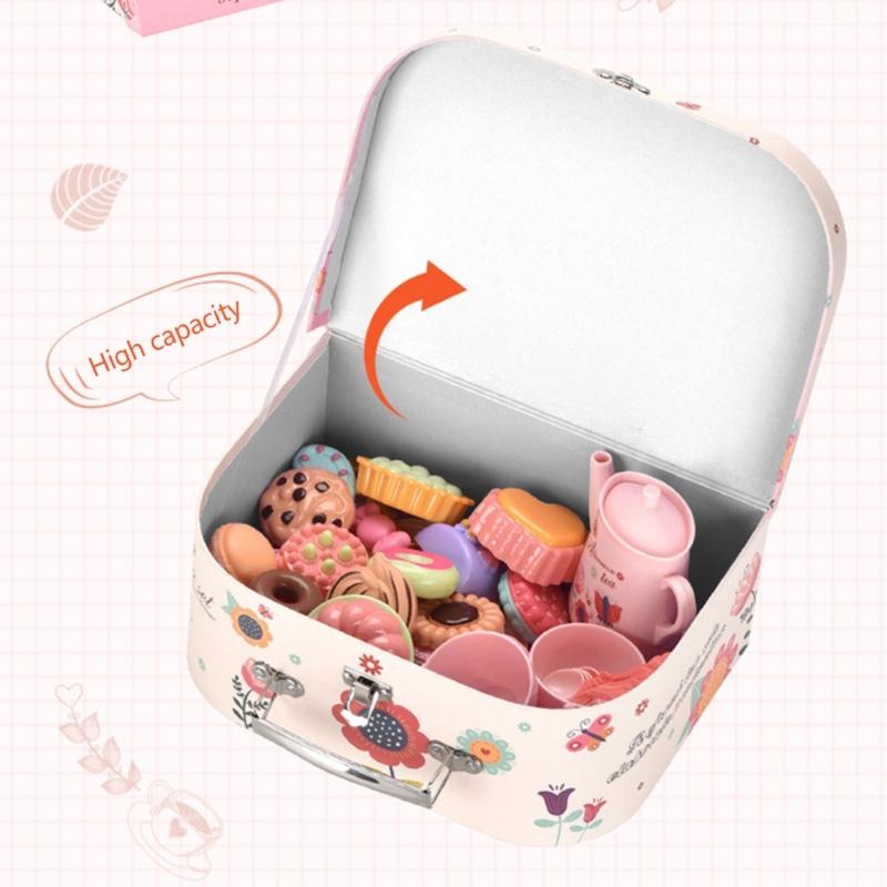 Teas Set for Little Girls 36Pcs Teas Party Pretend for Play Afternoon Teas Playset with Plastics Pot Cups Spoons Dessert