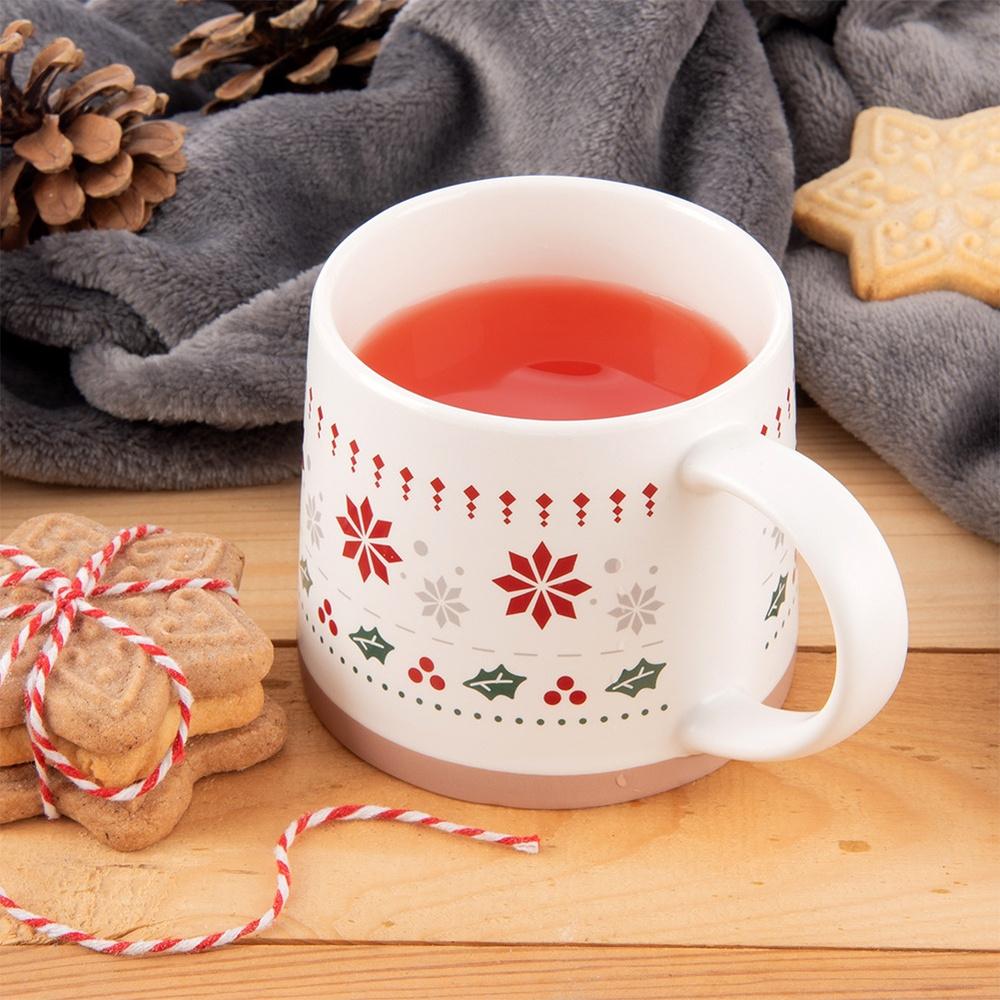 Kubek Porcelanowy do Kawy Herbaty Ziół Napojów Zimowy Świąteczny 380 ml