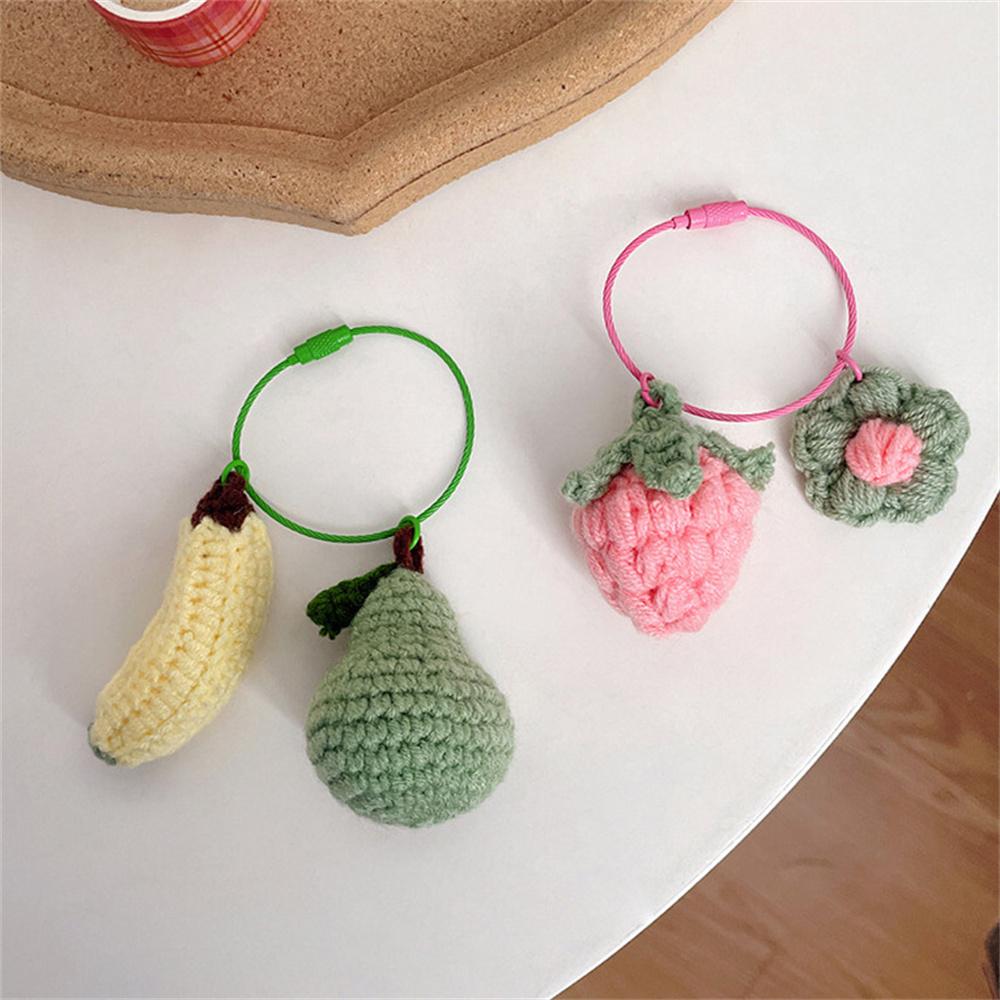 Handwoven Wool Knitting Keychain Pendant With Orange Strawberry Banana Sunflower Creative Bag Backpack Car Hangings Decoration
