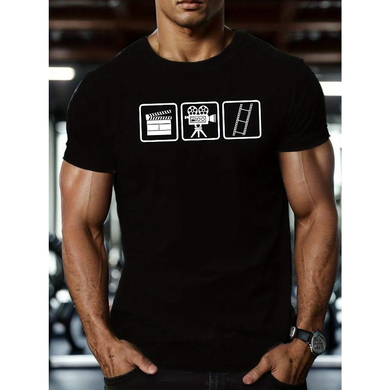 

Movie Elements Simple Print Tee Shirt, Tees For Men, Casual Short Sleeve T-shirt For Summer 4XL чорний