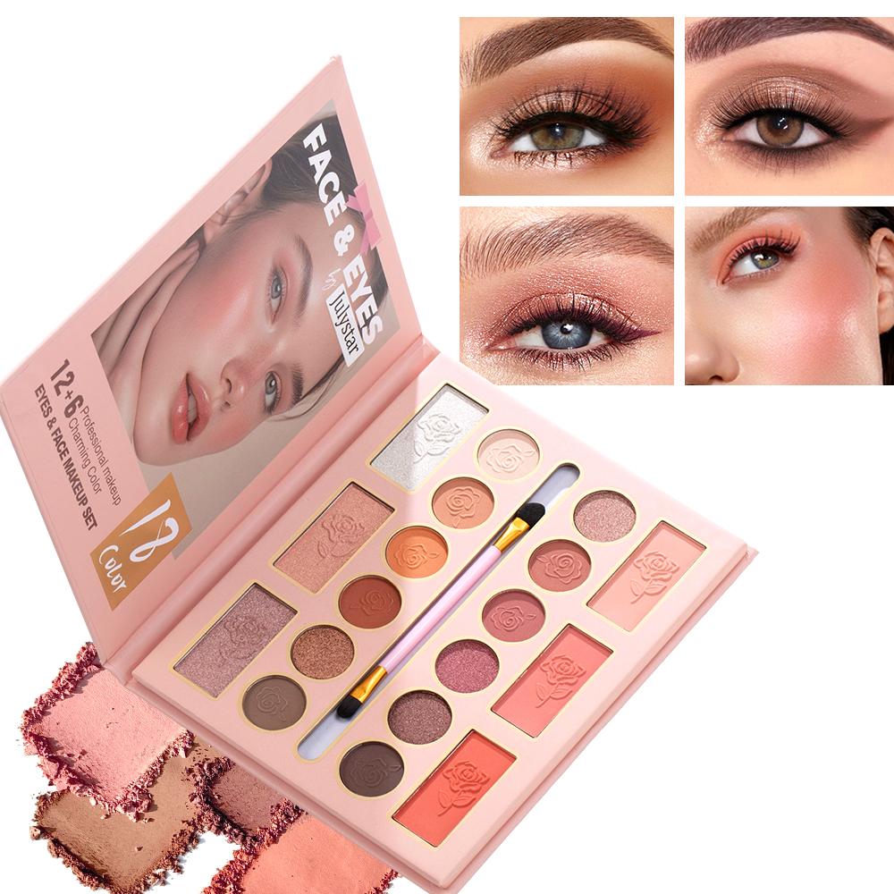 18 Colors Rose Embossed Makeup Palette - All-in-One Eyeshadow Blush Highlighter Face Contour Palette, Matte Shimmer Nude Earth Tones