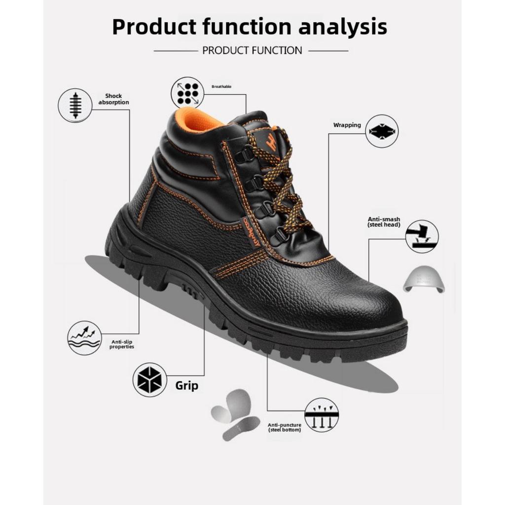 Pracovní obuv, Pánská vysoká ochranná obuv proti nárazu a propíchnutí, Bezpečnostní obuv na staveniště, Pracovní obuv s gumovou podrážkou