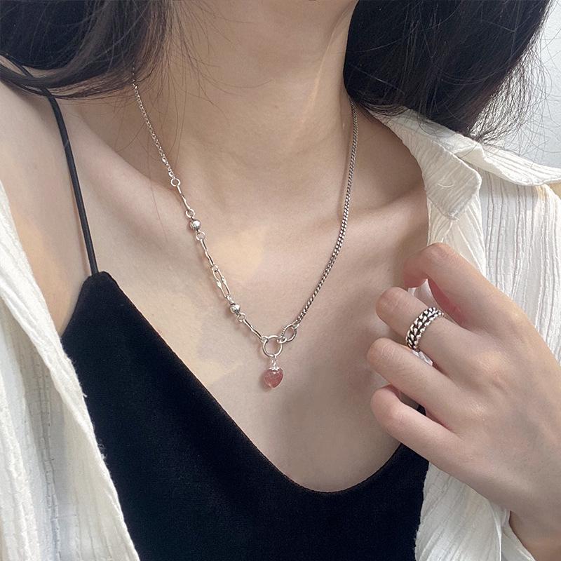 Korean Style s925 Sterling Silver Strawberry Crystal Women's Choker - Simple, Retro Mori for Autumn/Winter Sweaters