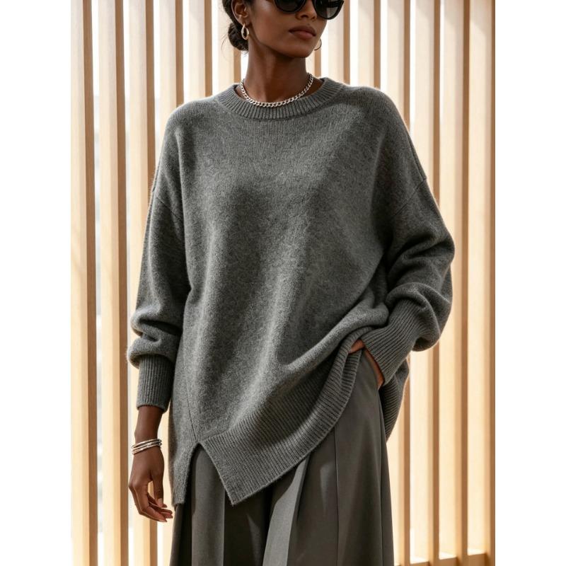 Women S Loose Fit Crew Neck Pullover Knit Sweater Autumn Winter