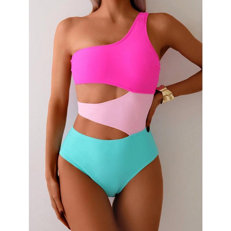 Rose red swimsuit female one-piece one-shoulder bikini senior sexy babes