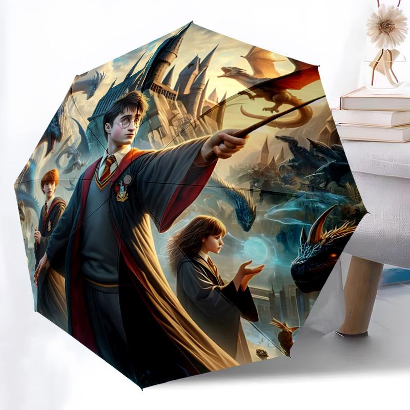 1pc Harry Potter Automatic Folding Umbrella - Compact 8-Rib Design, Durable Plastic & Iron, Perfect Gift for Friends & Family, Outdoor Umbrella, Fashi