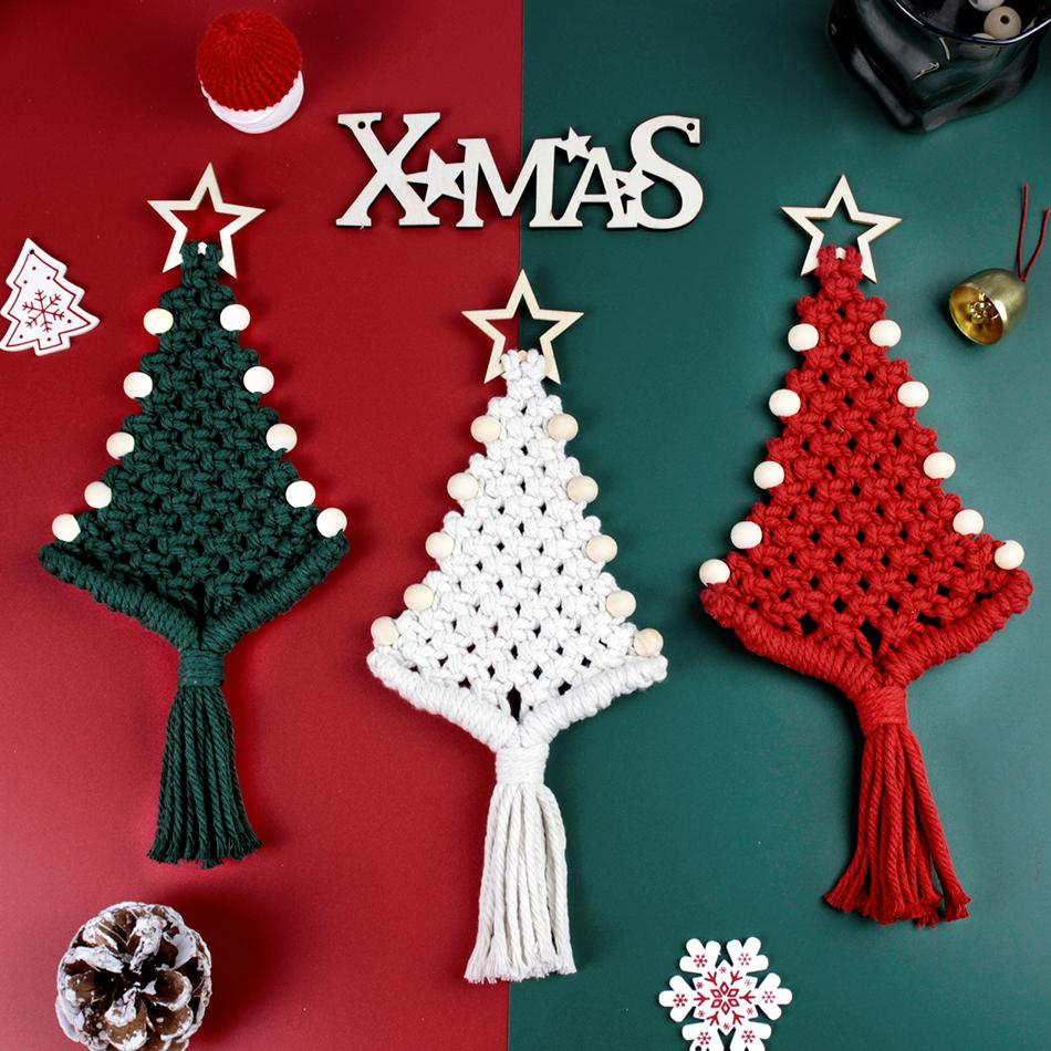 Anfängerfreundliches Makramee-Set Weihnachts-Edition Holzperlenbaum DIY Mehrfarbiges Polyester Festlicher Auto-Dekor Geschenk Anleitung