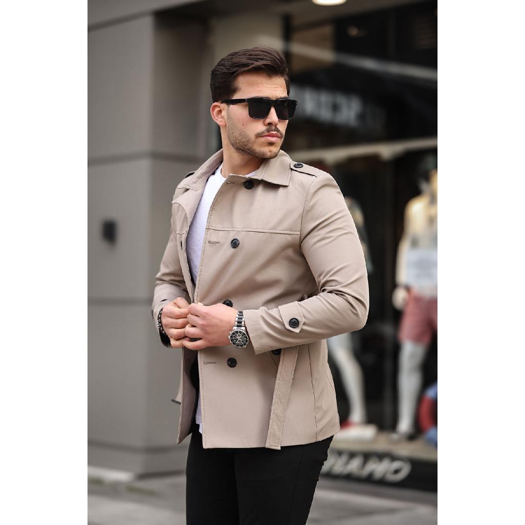 Men's Black Seasonal Lined Belted Double Breasted Trench Coat