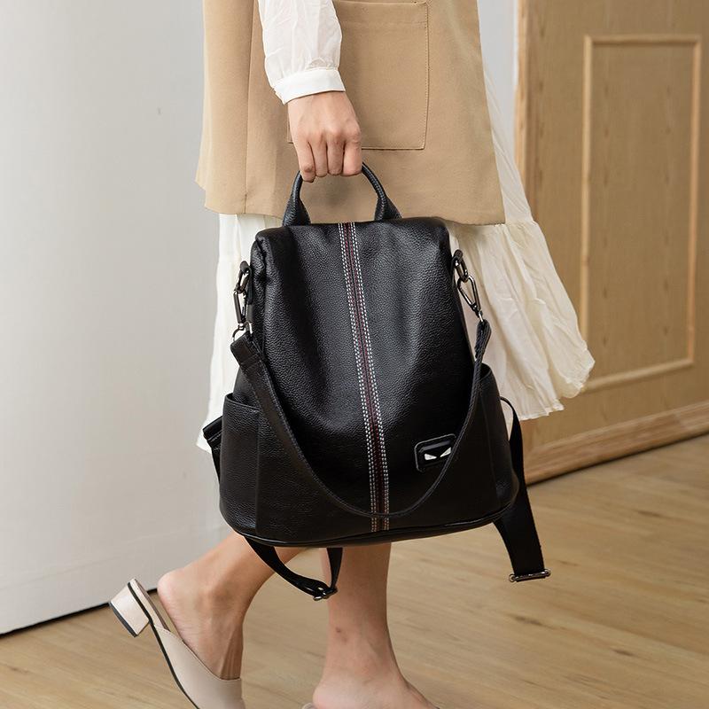 Lychee Pattern Soft Leather Trend Spring and Summer New Anti heft Backpack  Schoolbag  Multi purpose Travel Bag  Fashionable Backpack for Women