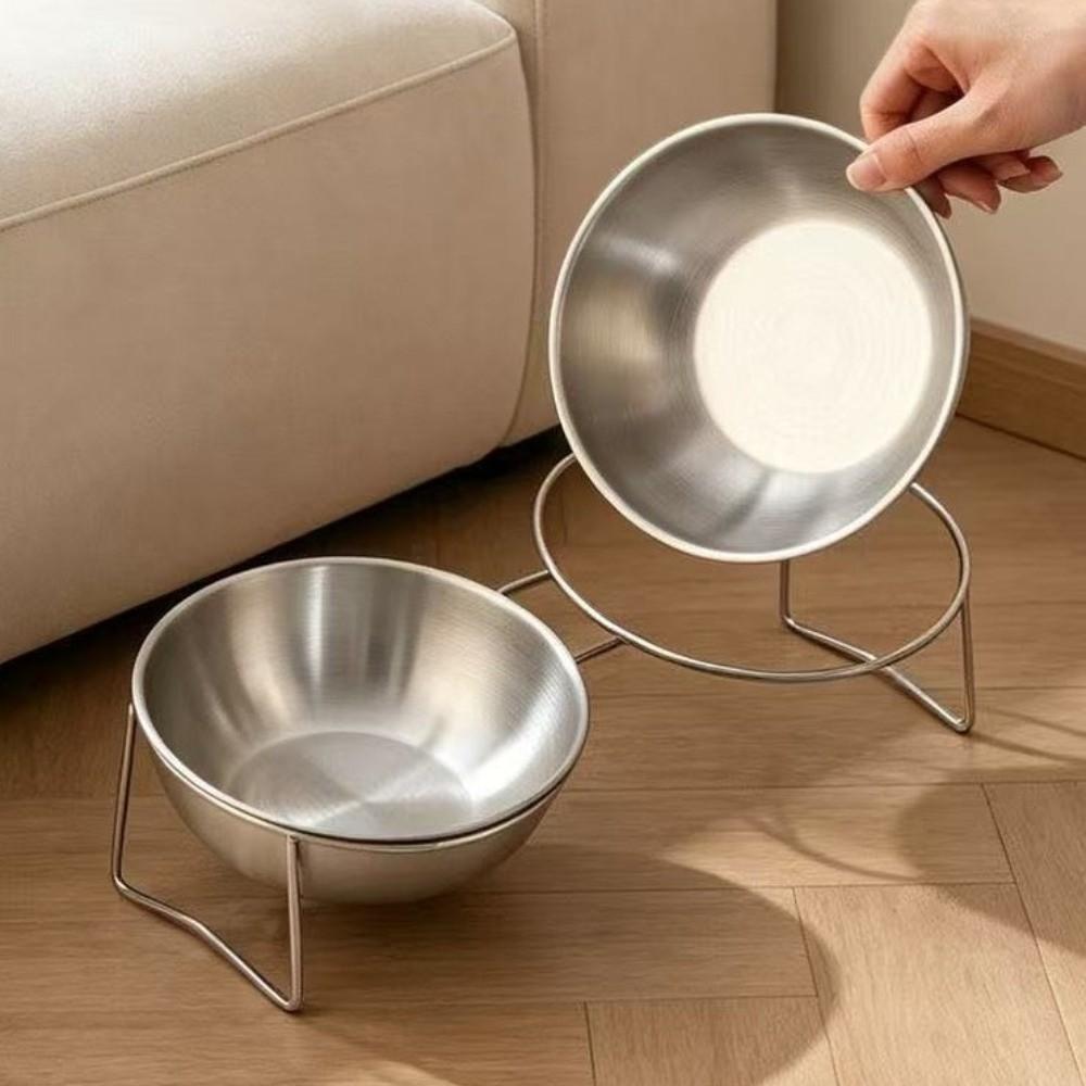 Large Capacity Stainless Steel Cat Bowl Anti-Tipping Double Water Bowls  for Kitten