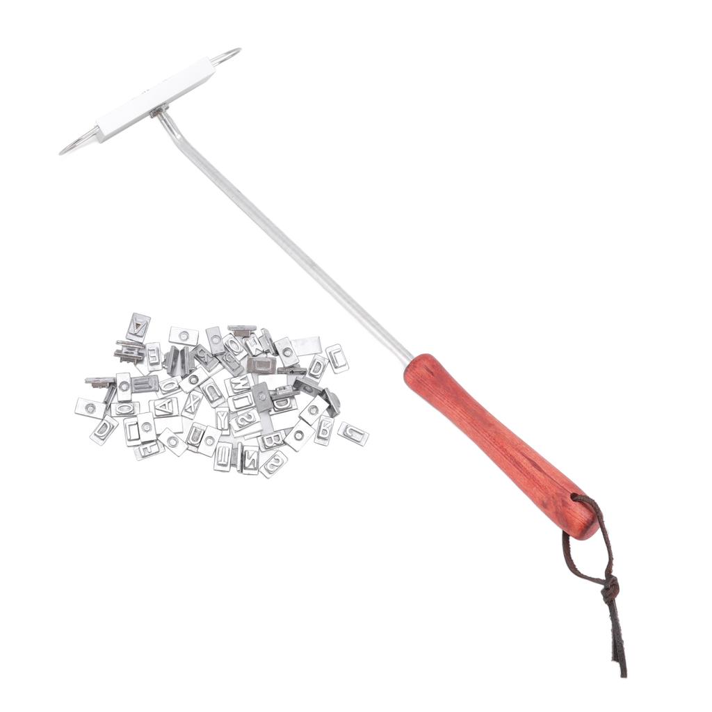 BBQ Branding Iron English Letters Stainless Steel Steak Branding Iron with Wooden Handle for Grillin