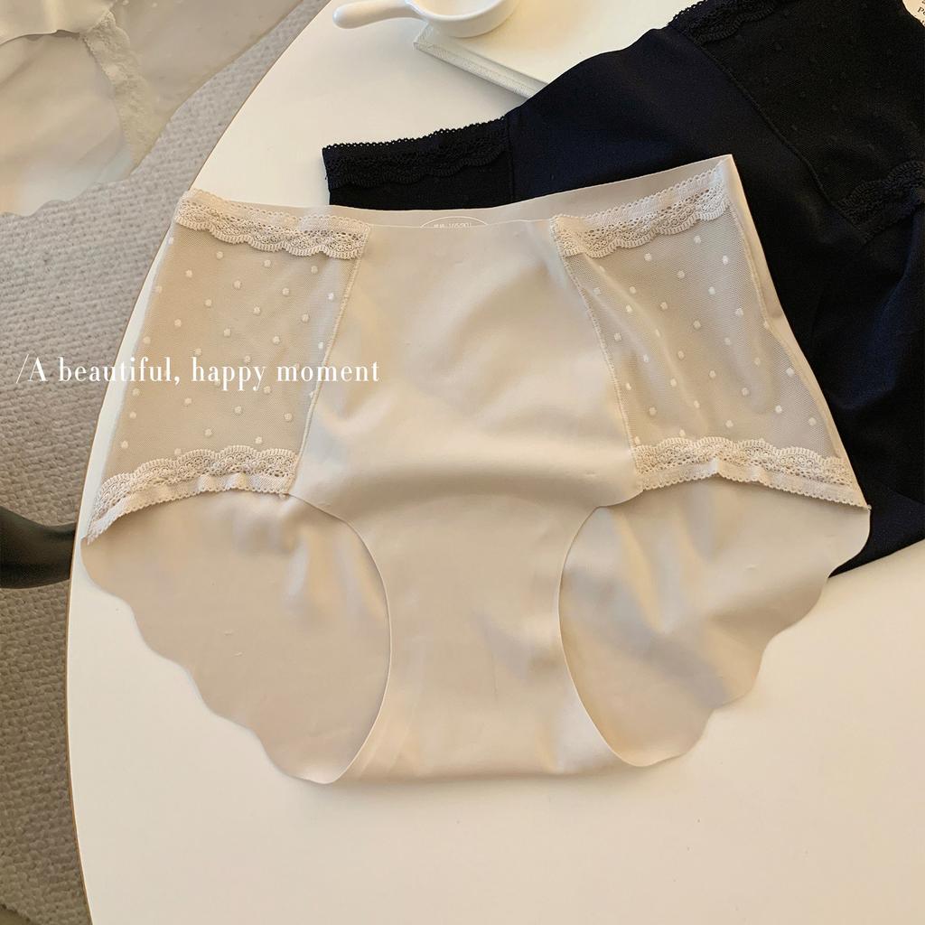 Female Summer Sexy Lace Ice Silk Without Trace Naked Feeling 10A Antibacterial Extension Crotch Triangle Briefs