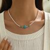 European, American Bohemian elegance temperament imitation turquoise imitation pearl rice beads beaded hand-woven collarbone necklace