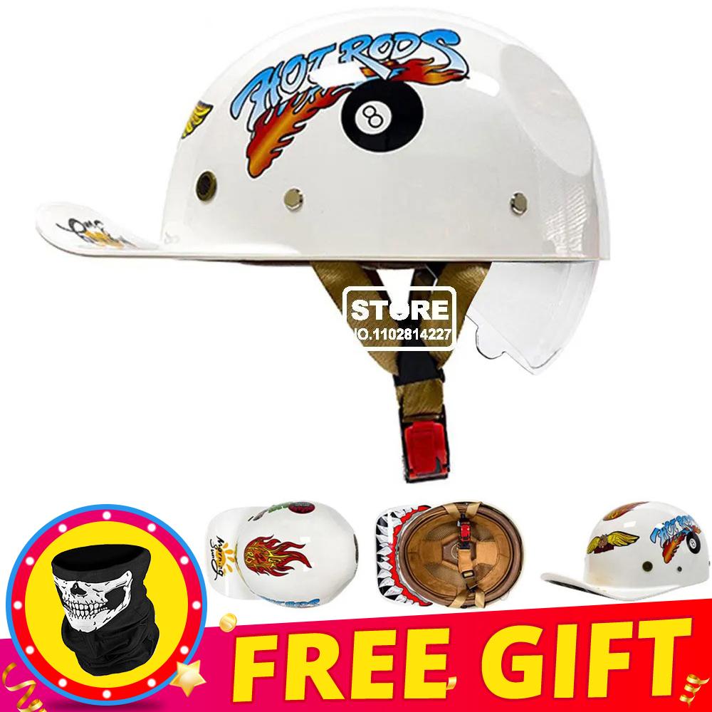 Retro Motorcycle Helmet DOT Certification Protection Cap Vintage Men Women Baseball Cap Half Helmet Riding Racing Moto Helmets