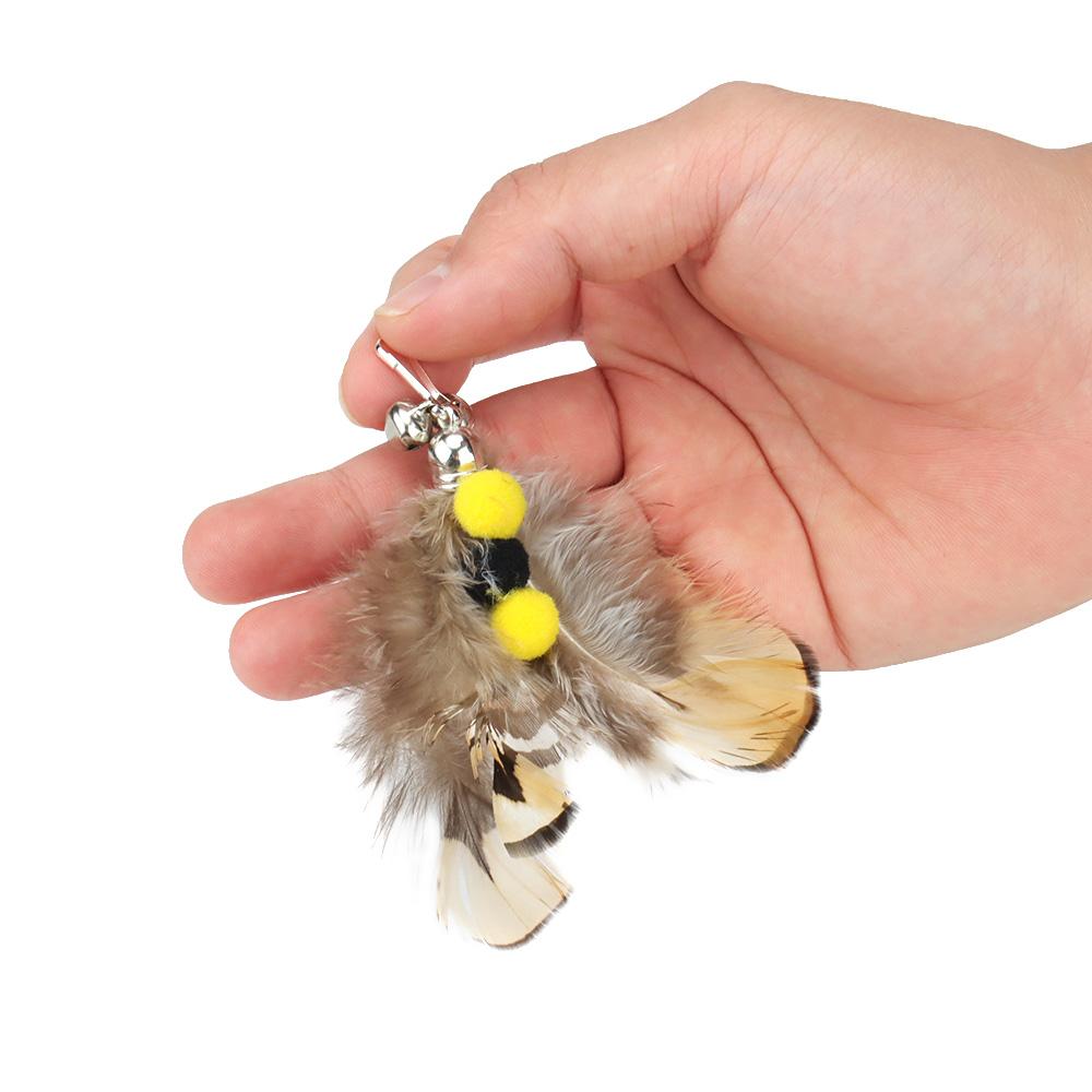 5pcs/10pcs Artificial Insect Cat Teaser Stick Accessories Brown Feather Replacement Head Kitten Pet Toy Wand