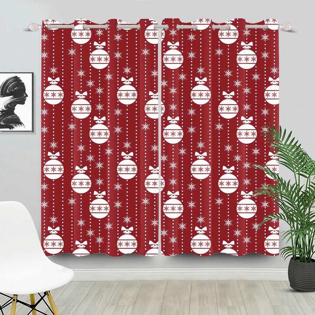Christmas Home Window Curtains Red White Festive Printed Living Room Bedroom Holiday Decor Drapes Curtain With Grommet Polyester Ideal For Area